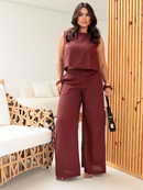 Conjunto Alfaiataria Social Feminino Calça e Blusa Em Linho