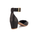 Sapato Feminino Salto Bloco Médio Bico Fino Preto com Fivela Elegante Confortável