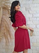 Vestido Chemise Feminino Viscolinho Manga Bufante Cinto Social Casual